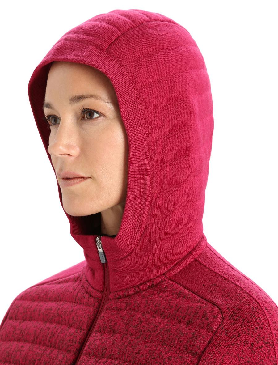 Cherry / Espresso Women's Icebreaker ZoneKnit™ Merino Insulated Long Sleeve Zip Into the Deep Hoodie | USA 1679QMAZ